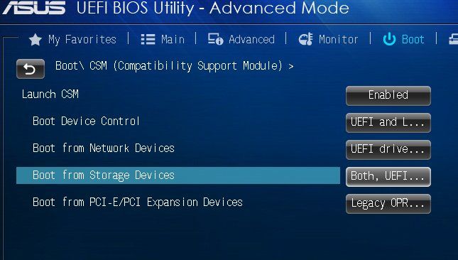 Asus UEFI Bios Konfigurationsansicht