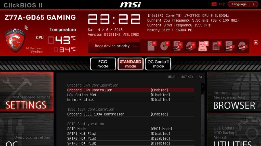 MSI Clickbios Konfigurationsansicht