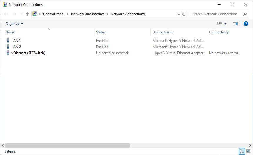 Windows Server Netzwerkverbindungen und SET Switch