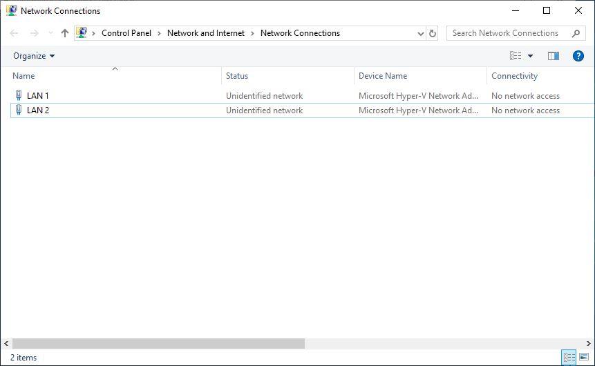 Windows Server Netzwerk Adapter Ansicht im GUI