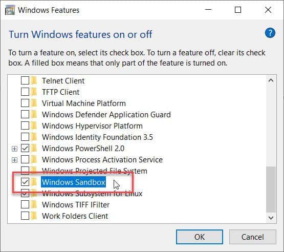 Windows 10 Sandbox Installation Windows Features