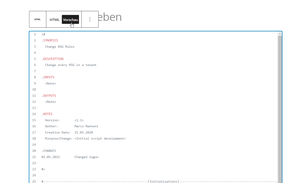 Gutenberg Vorschau des embeded Gist