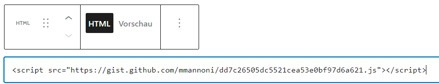 Gutenberg Embedded Gist Shortcode über individuelles HTML hinzufügen