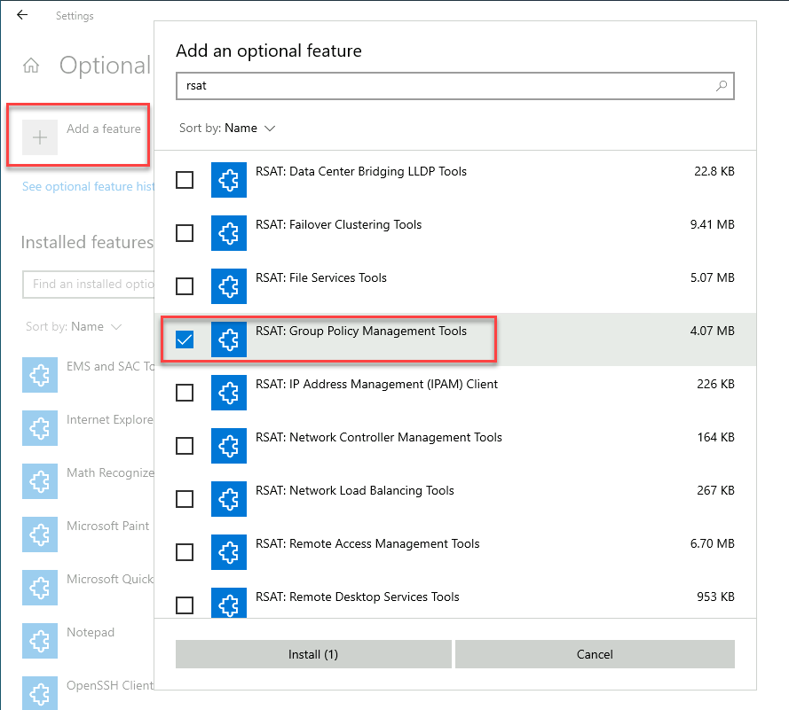 RSAT GPMC in Windows 10 hinzufügen